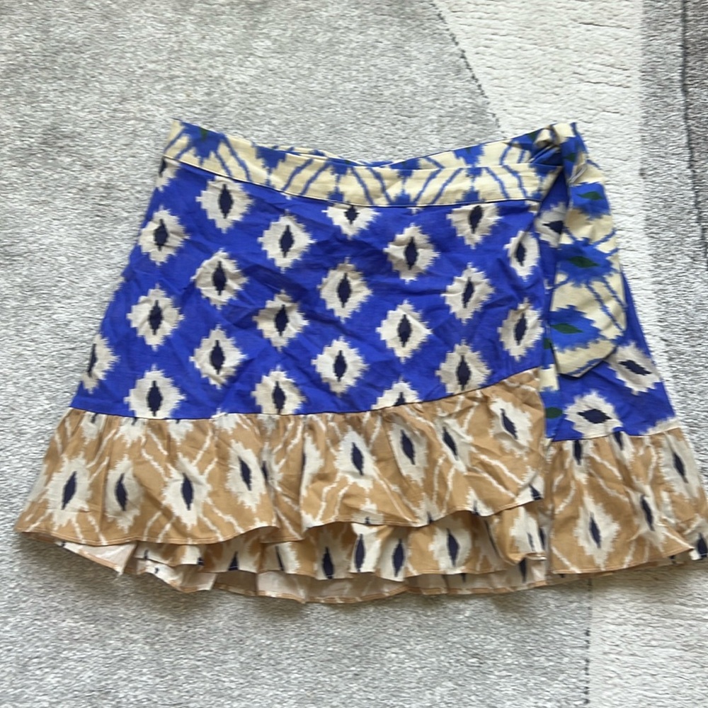 Zara Blue and Tan Printed Mini Skirt